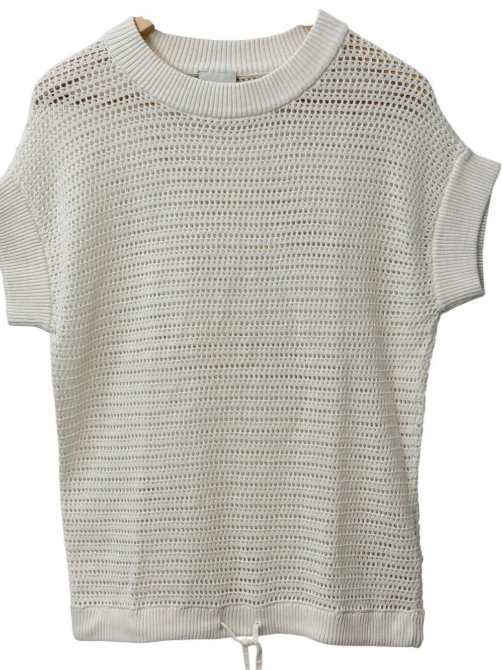 Varley Corvallis Knit Open Mesh Short Sleeve Drawstring Sweater Egret Ivory S